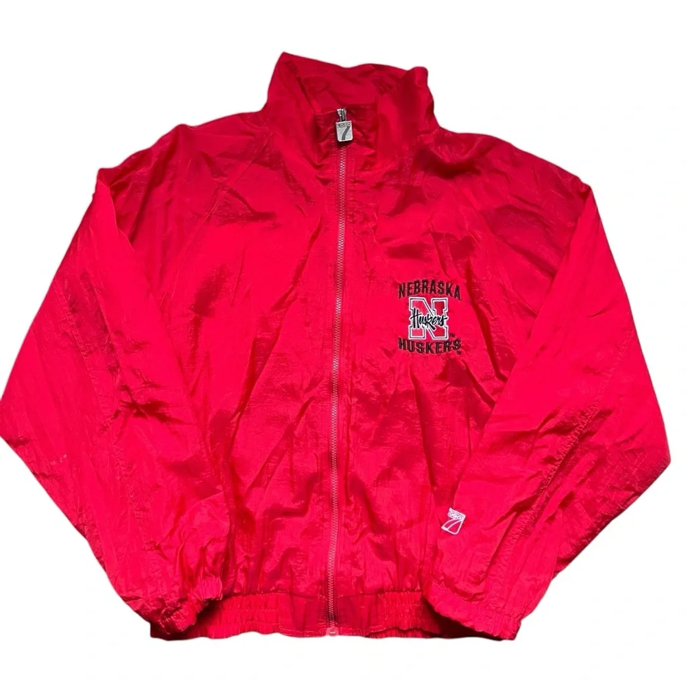 Vintage 90s Logo 7 - Nebraska Huskers Full Zip Windbreaker Jacket Red Large